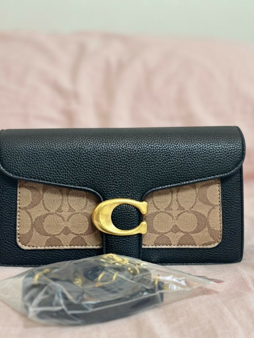 Coach Black Pebbled and Brown Signature Clutch/ Crossbody Bag. Brand New